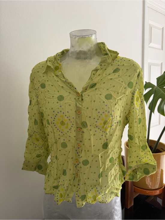 Holt Renfrew Tops - Light Green Polka Dot 3/4 Button Blouse